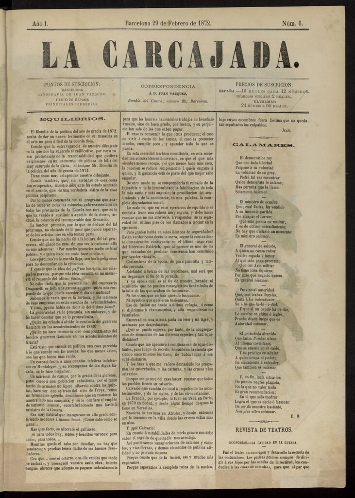 Miniatura de La Carcajada del 29 de febrero de 1872, nº 6