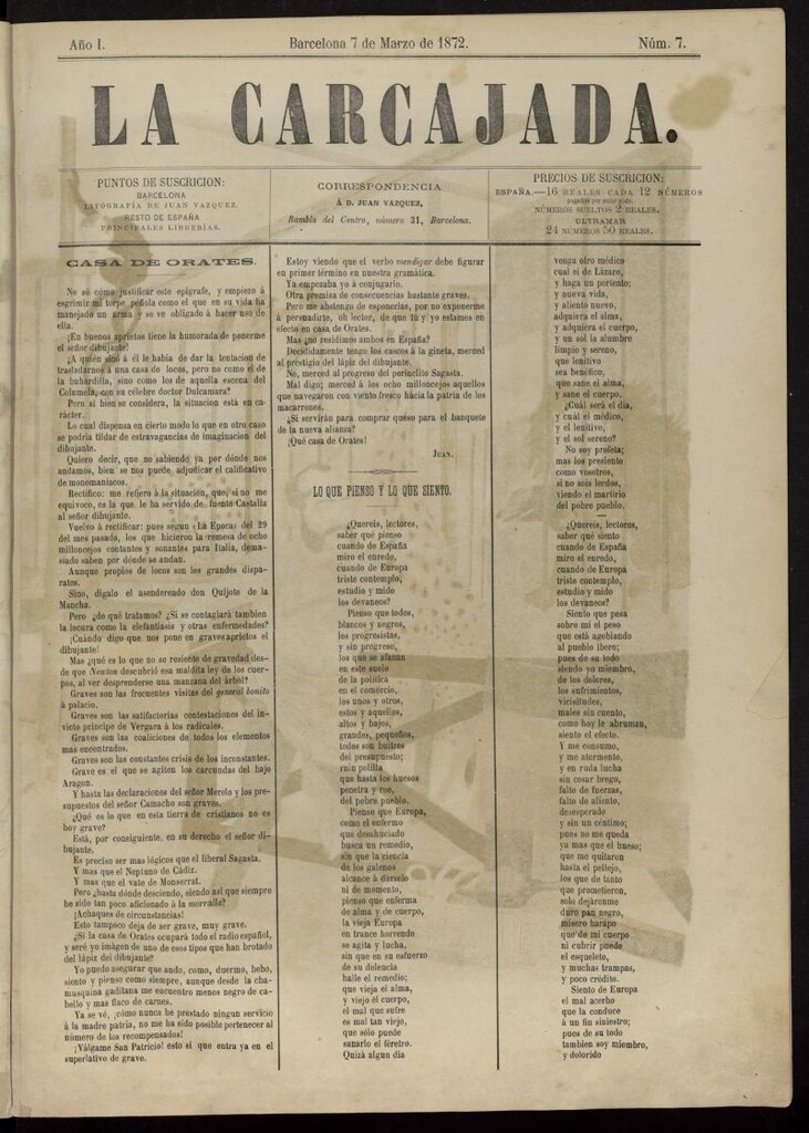 Miniatura de La Carcajada del 7 de marzo de 1872, nº 7