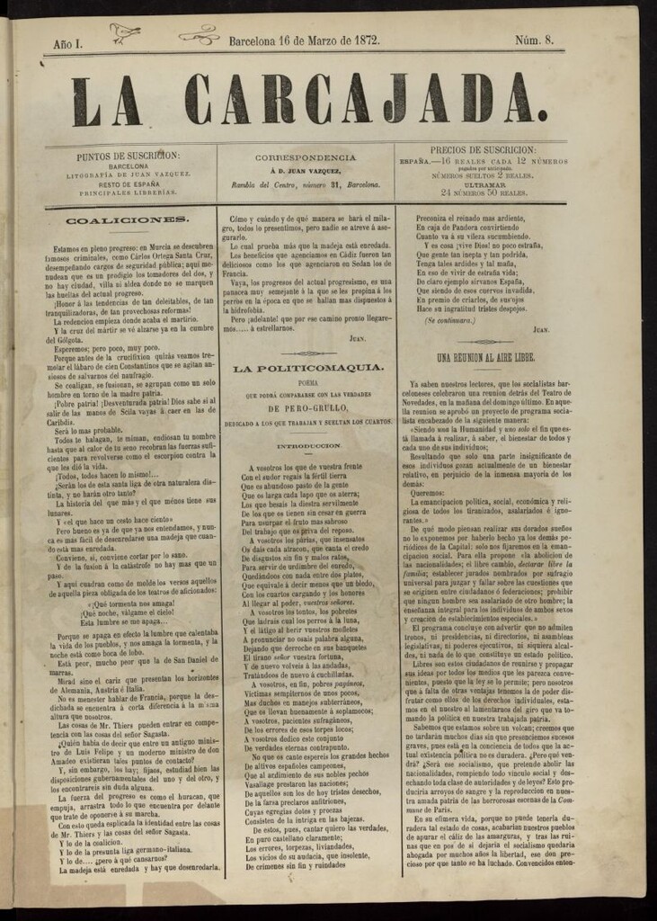 Miniatura de La Carcajada del 16 de marzo de 1872, nº 8