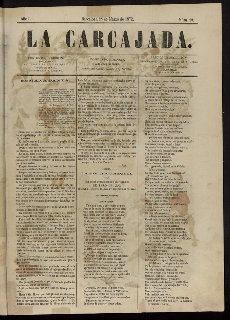 Miniatura de La Carcajada del 28 de marzo de 1872, nº 10