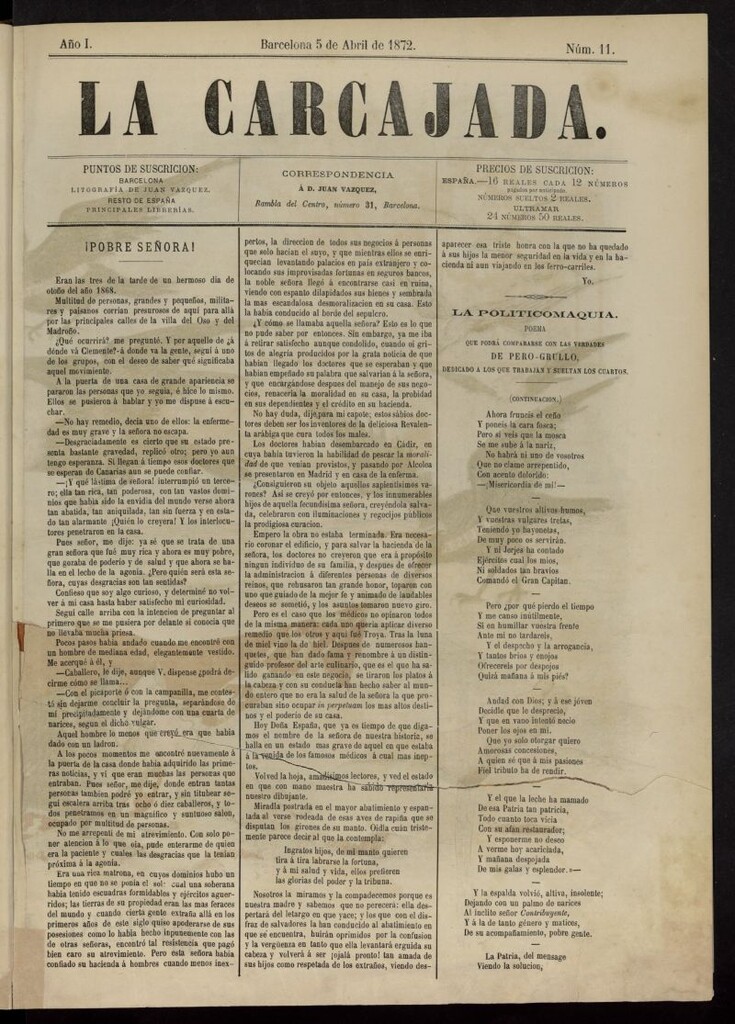 Miniatura de La Carcajada del 5 de abril de 1872, nº 11