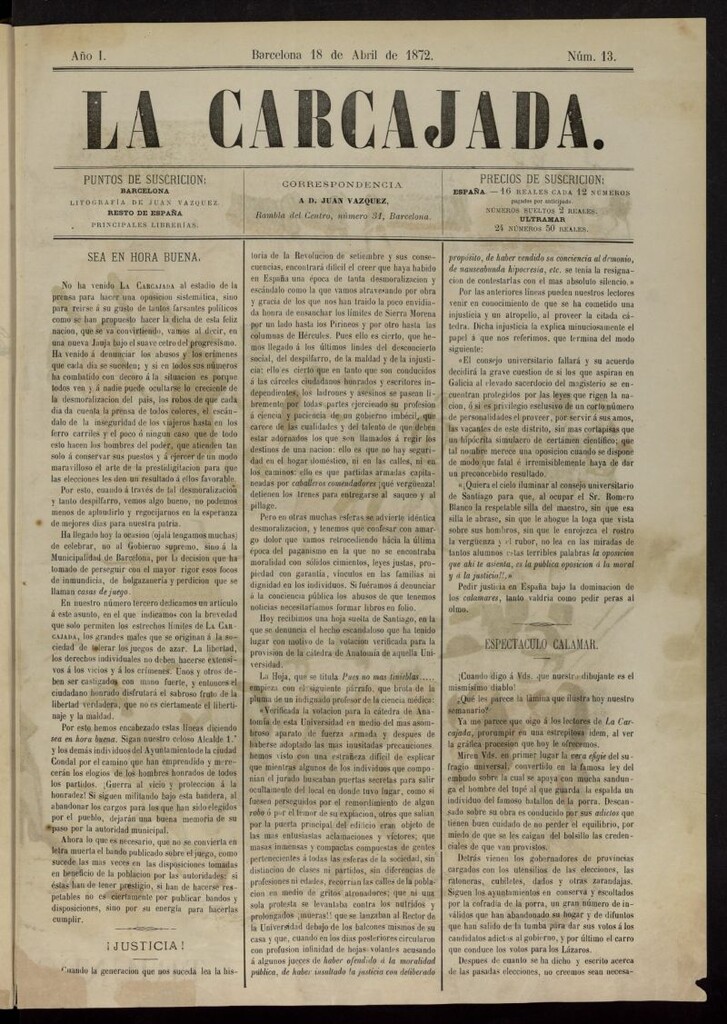 Miniatura de La Carcajada del 18 de abril de 1872, nº 13