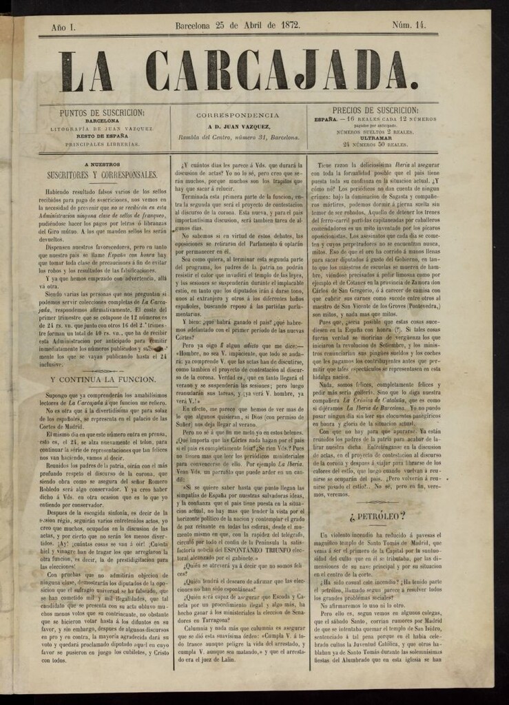 Miniatura de La Carcajada del 25 de abril de 1872, nº 14