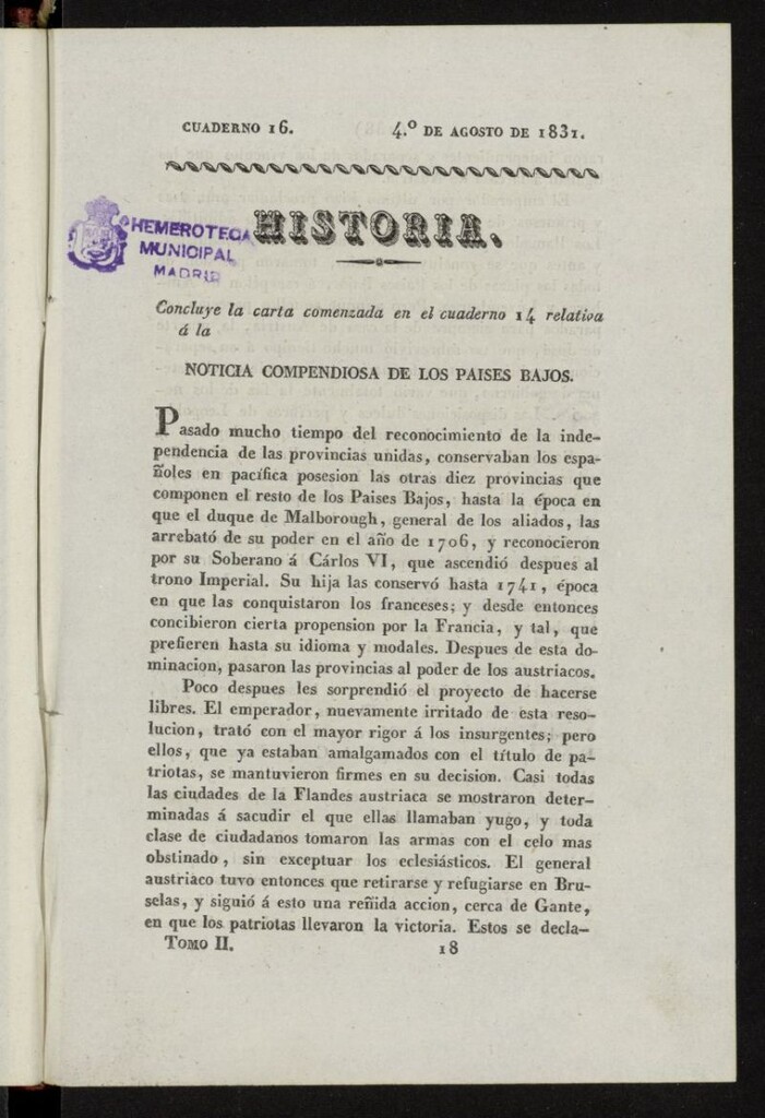 Miniatura de Cartas Españolas del 4º de agosto de 1831, cuaderno 16