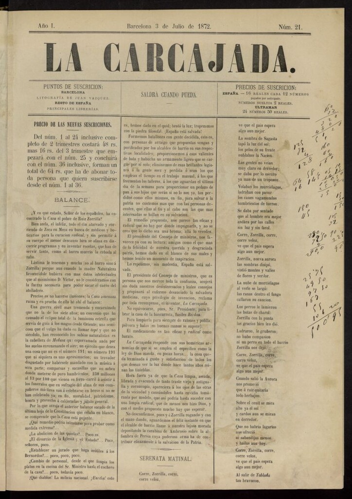 Miniatura de La Carcajada del 3 de julio de 1872, nº 21