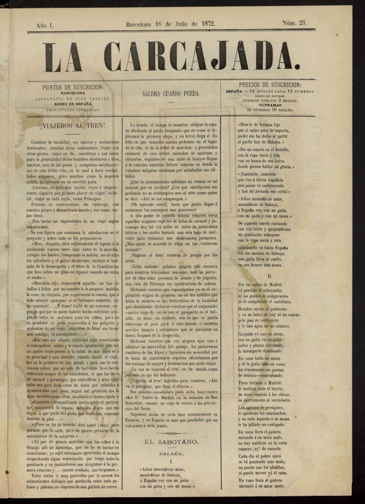 Miniatura de La Carcajada del 18 de julio de 1872, nº 23