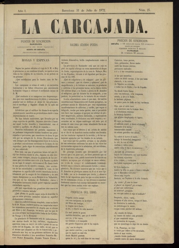Miniatura de La Carcajada del 31 de julio de 1872, nº 25