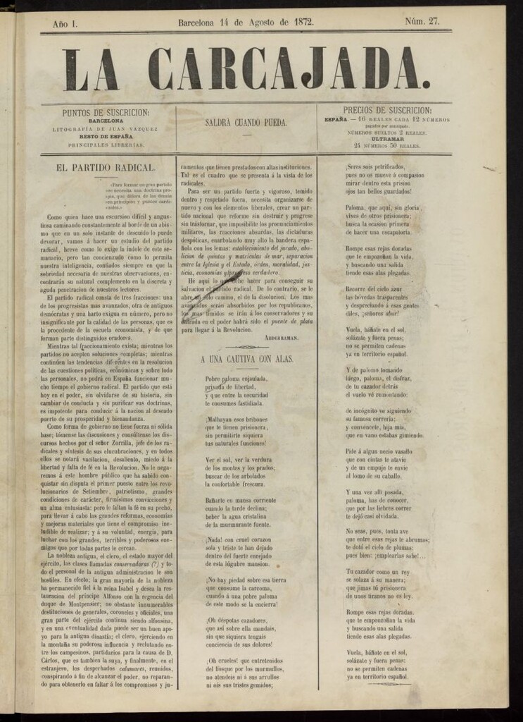 Miniatura de La Carcajada del 14 de agosto de 1872, nº 27
