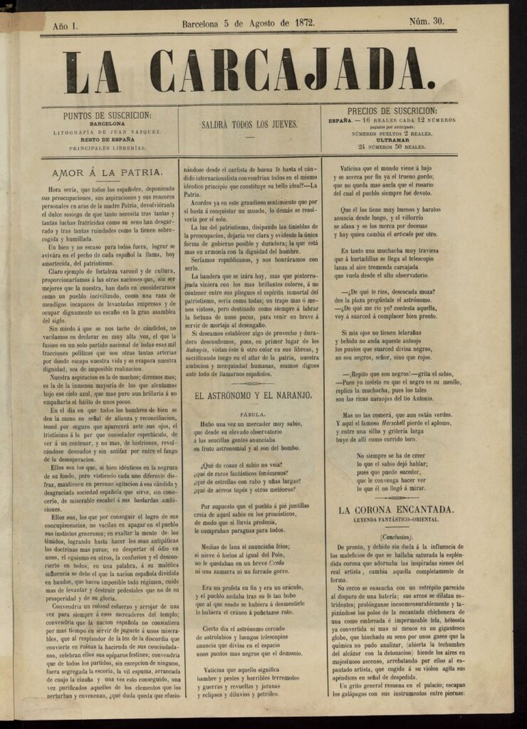 Miniatura de La Carcajada del 5 de agosto [sic] de 1872, nº 30
