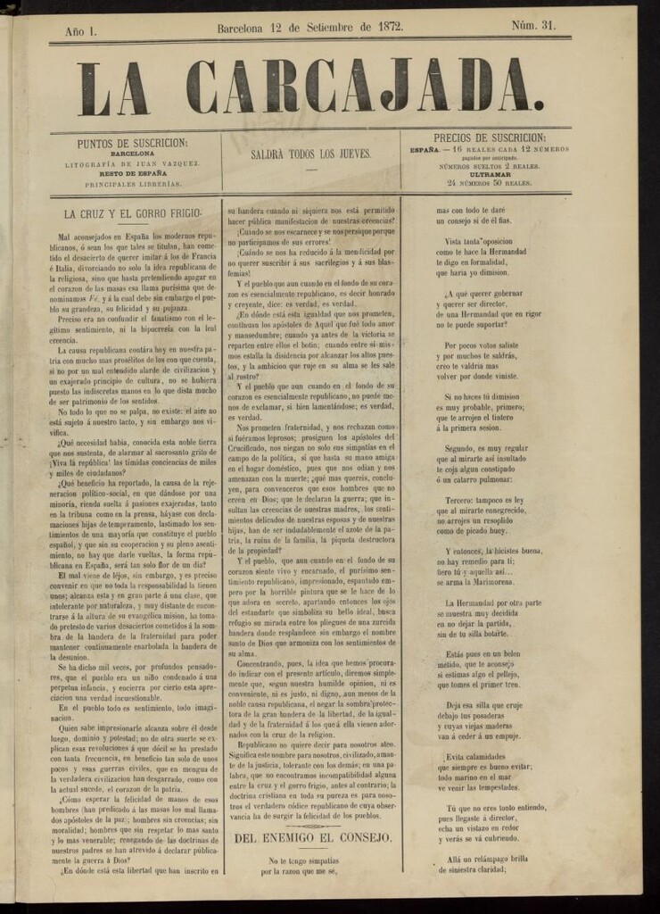 Miniatura de La Carcajada del 12 de septiembre de 1872, nº 31