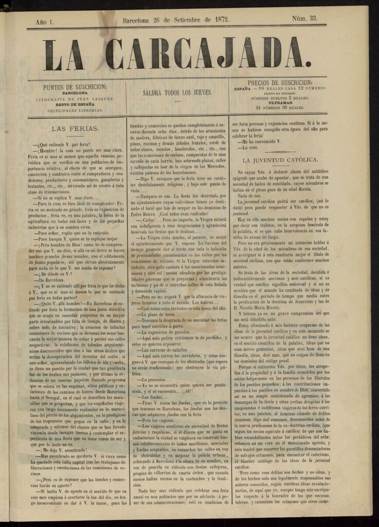 Miniatura de La Carcajada del 26 de septiembre de 1872, nº 33