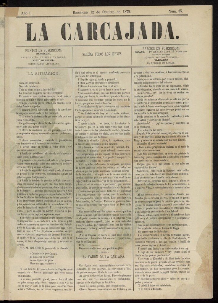 Miniatura de La Carcajada del 12 de octubre de 1872, nº 35