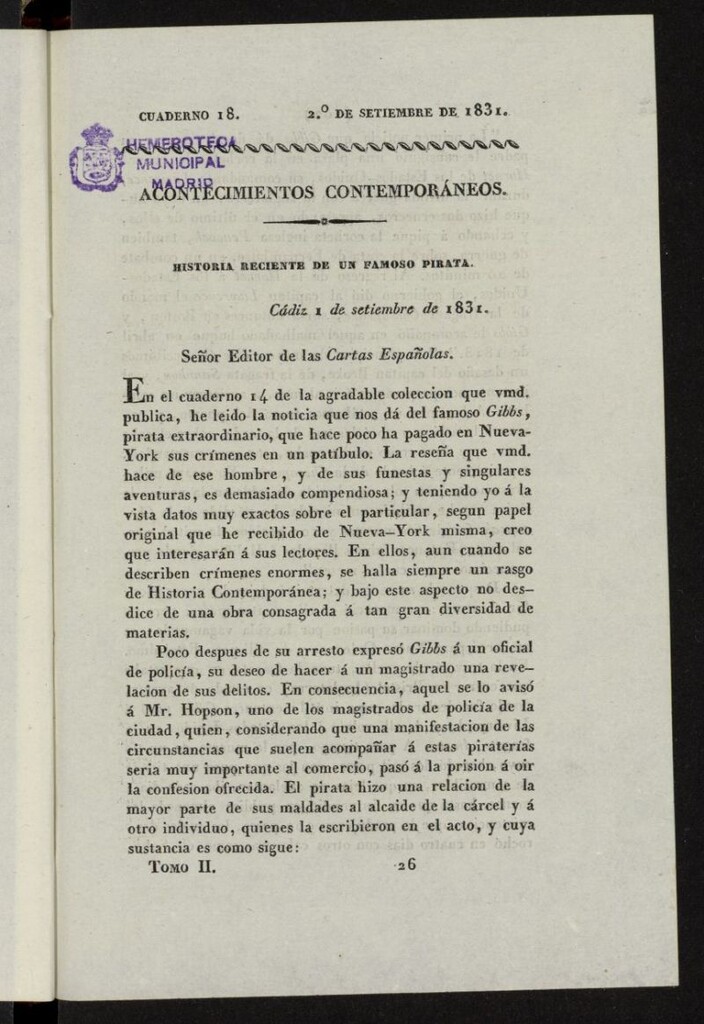Miniatura de Cartas Españolas del 2º de septiembre de 1831, cuaderno 18