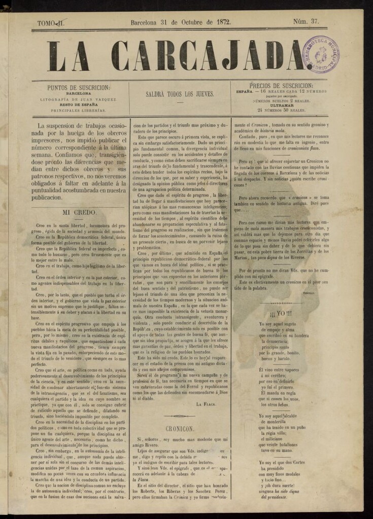 Miniatura de La Carcajada del 31 de octubre de1872, nº 37