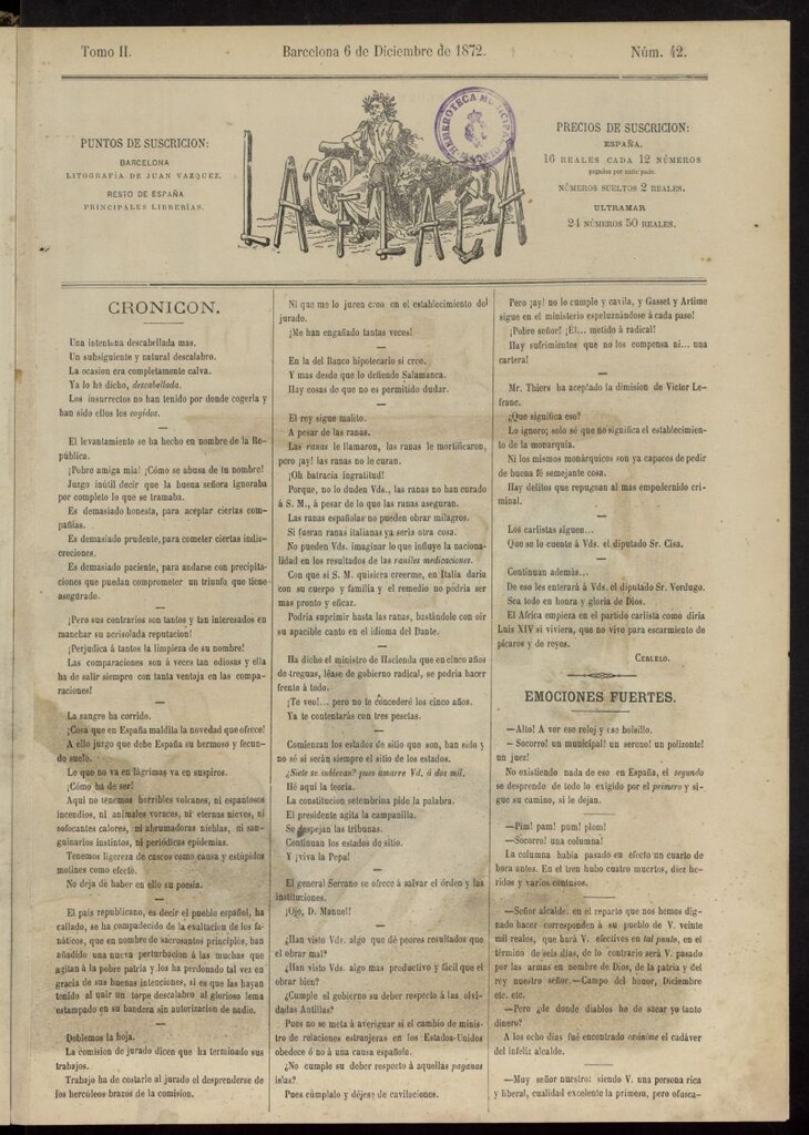 Miniatura de La Carcajada del 6 de diciembre de 1872, nº 42
