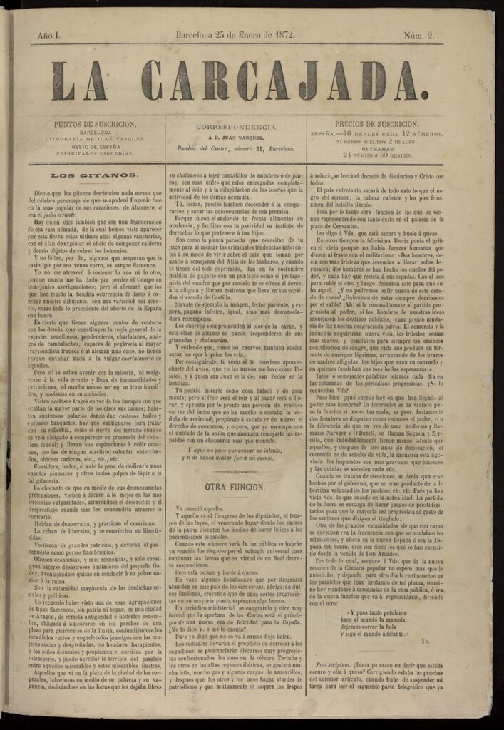 Miniatura de La Carcajada del 25 de enero de 1872, nº 2