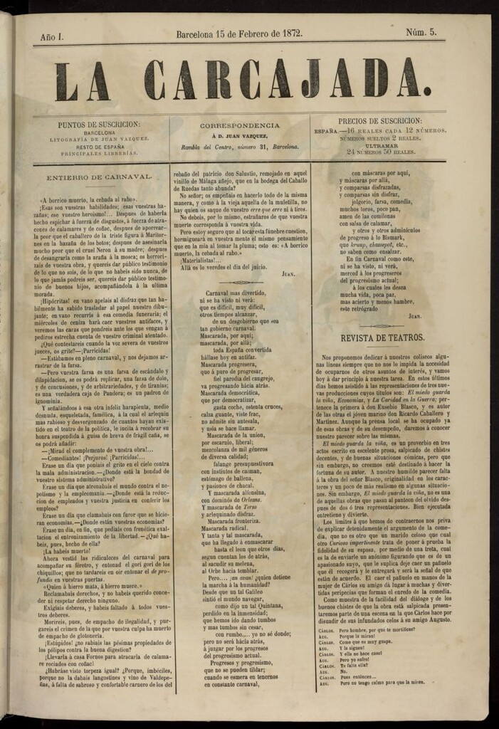 Miniatura de La Carcajada del 15 de febrero de 1872, nº 5