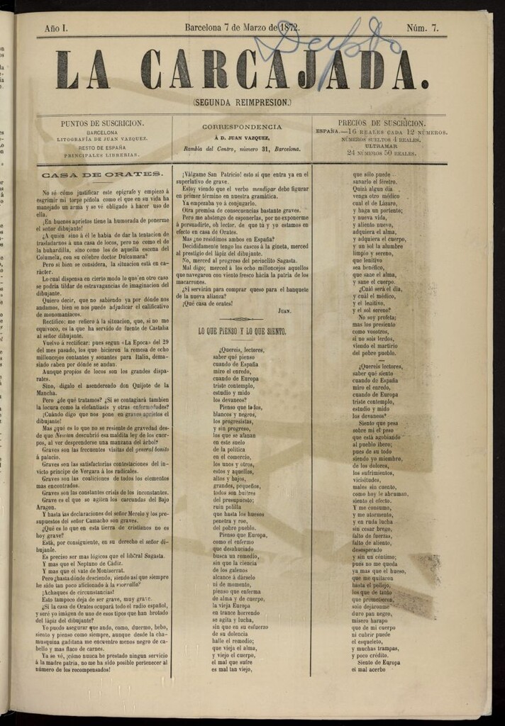 Miniatura de La Carcajada del 7 de marzo de 1872, nº 7