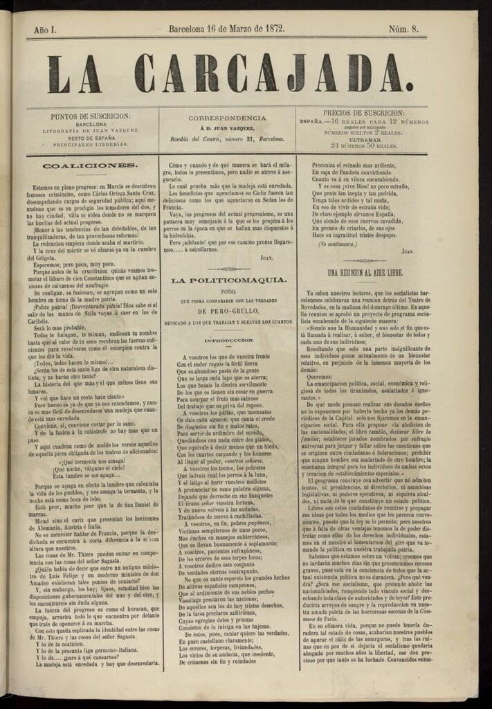 Miniatura de La Carcajada del 16 de marzo de 1872, nº 8