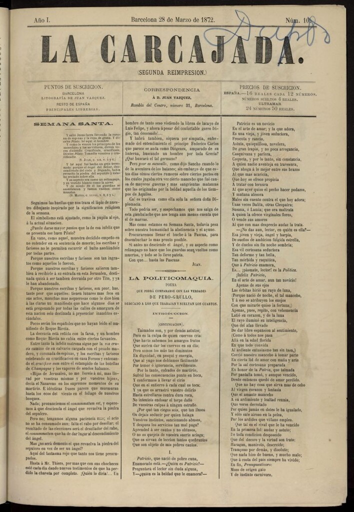 Miniatura de La Carcajada del 28 de marzo de 1872, nº 10