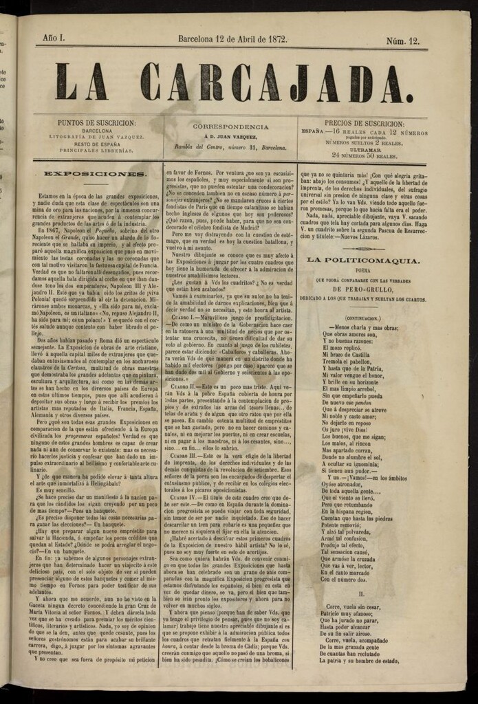 Miniatura de La Carcajada del 12 de abril de 1872, nº 12