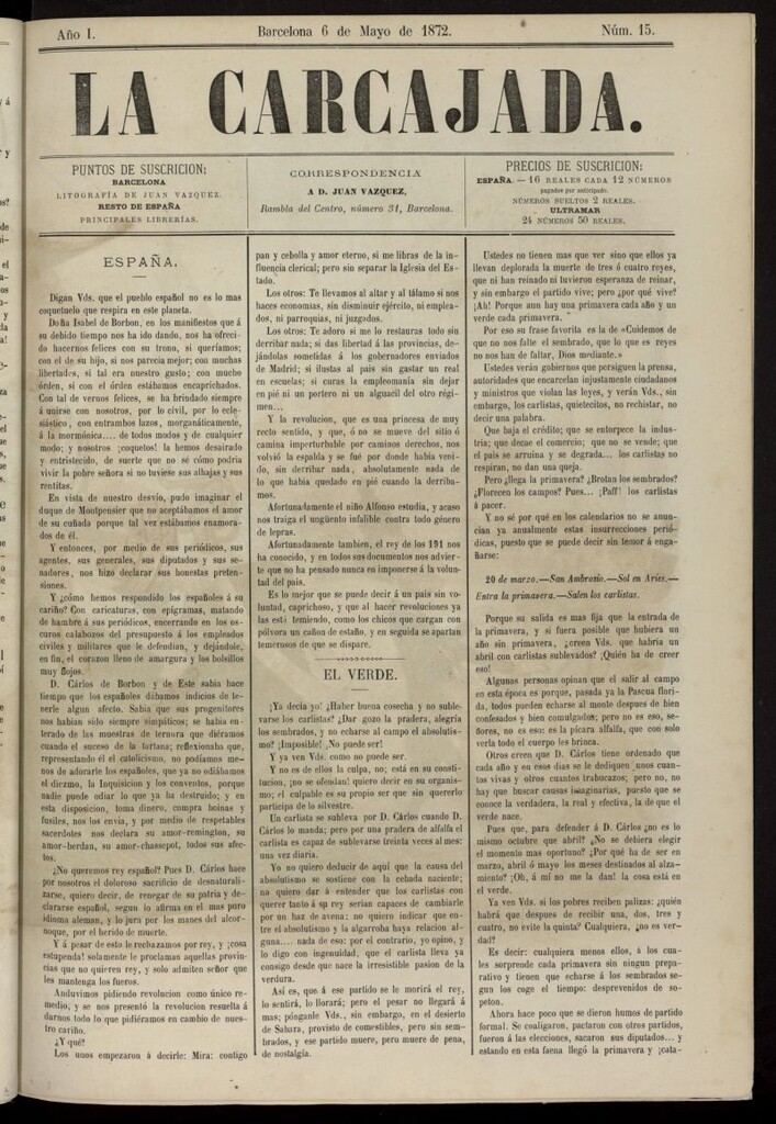 Miniatura de La Carcajada del 6 de mayo de 1872, nº 15