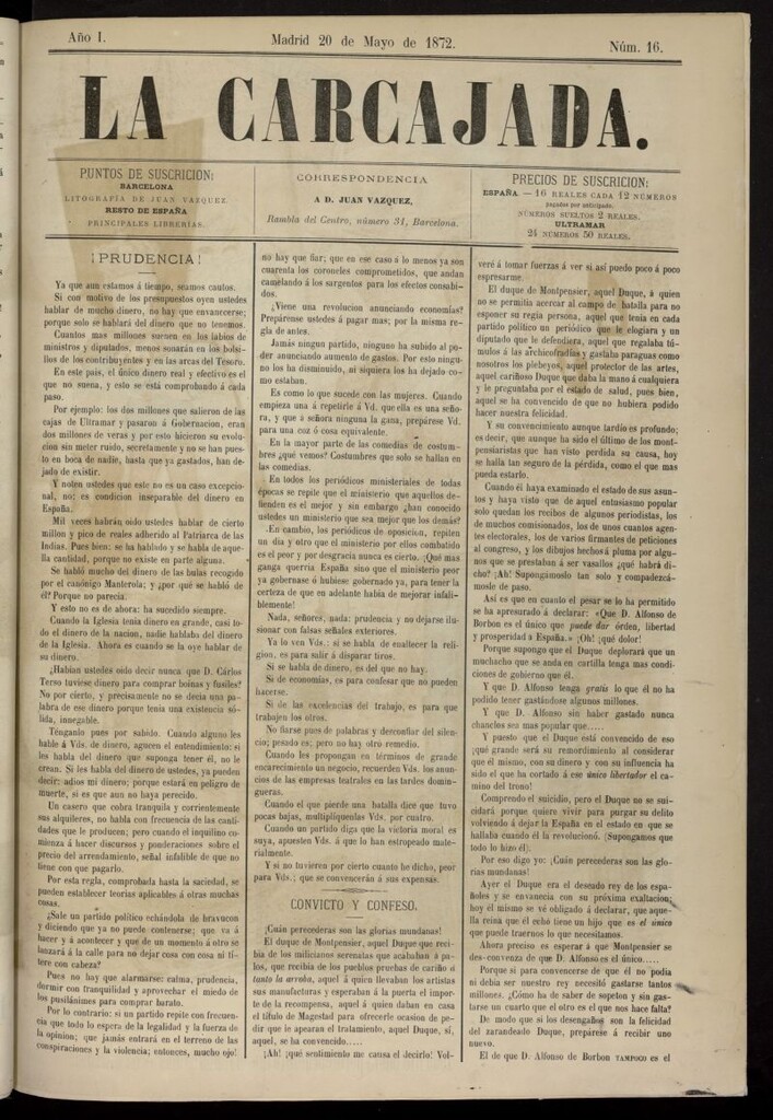 Miniatura de La Carcajada del 20 de mayo de 1872, nº 16