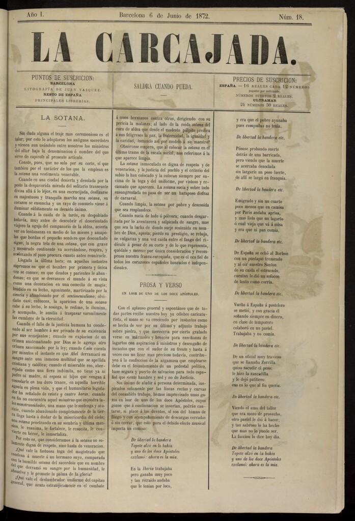 Miniatura de La Carcajada del 6 de junio de 1872, nº 18