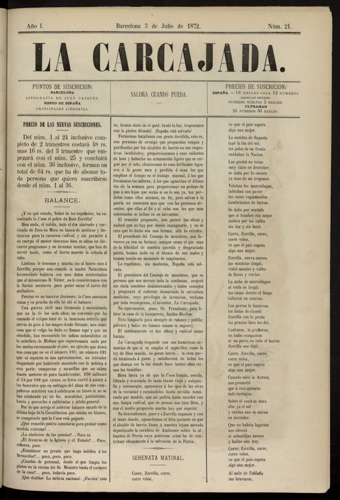 Miniatura de La Carcajada del 3 de julio de 1872, nº 21