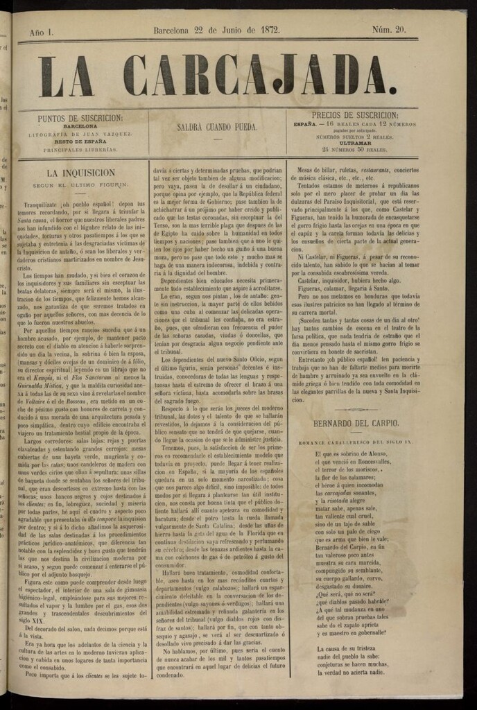 Miniatura de La Carcajada del 22 de junio de 1872, nº 20