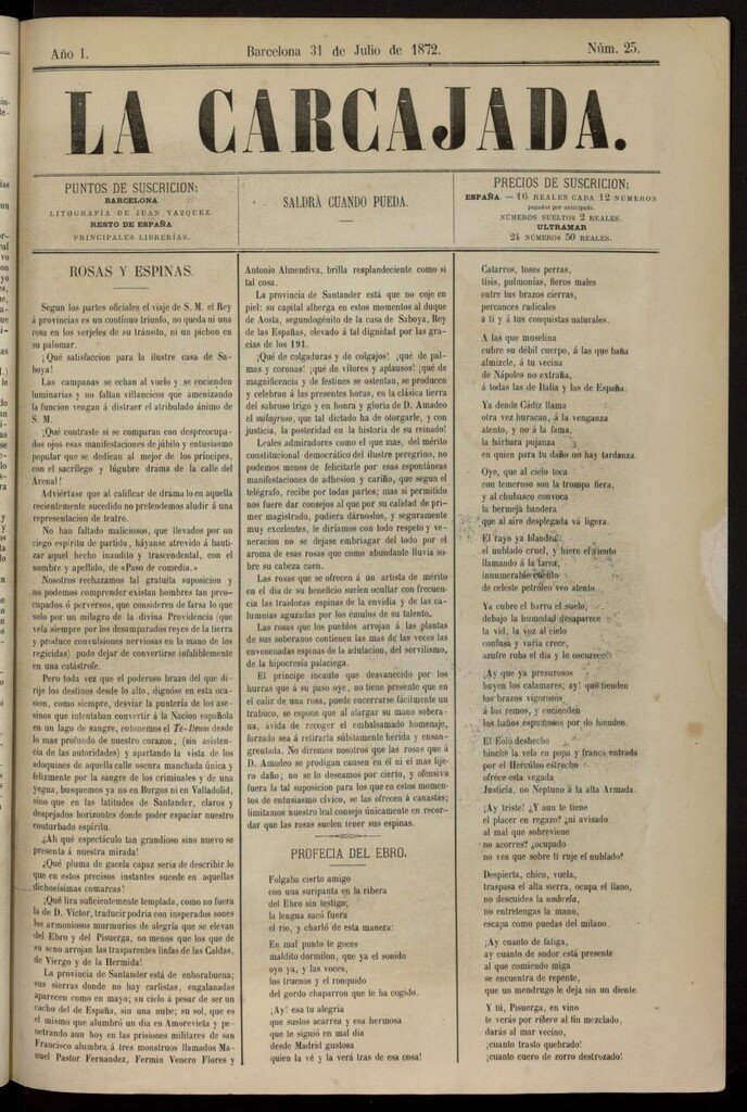 Miniatura de La Carcajada del 31 de julio de 1872, nº 25