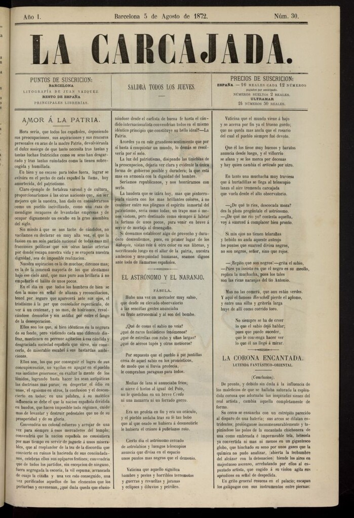 Miniatura de La Carcajada del 5 de agosto [sic] de 1872, nº 30