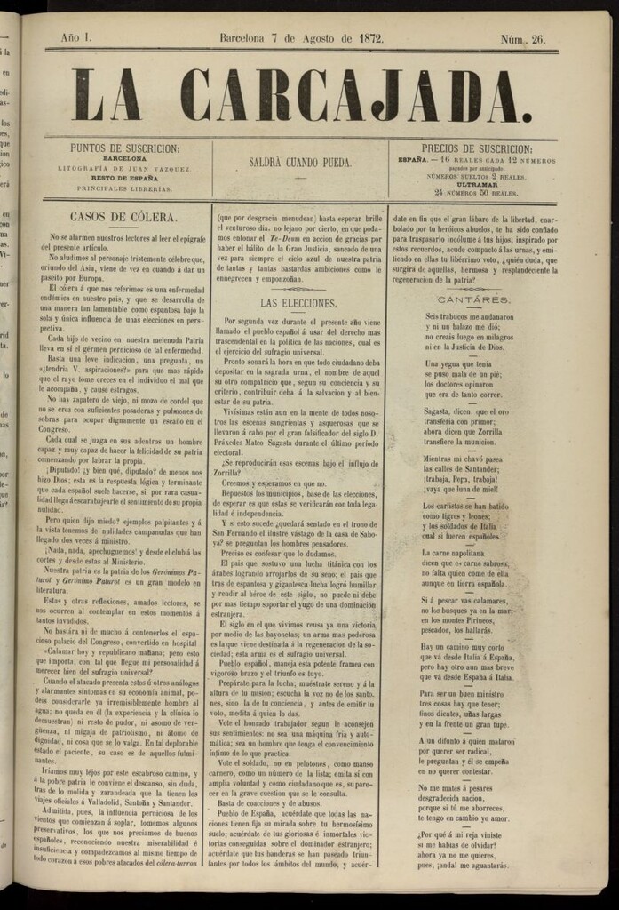 Miniatura de La Carcajada el 7 de agosto de 1872, nº 26