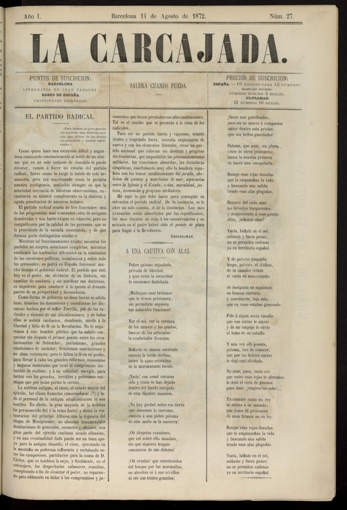Miniatura de La Carcajada del 14 de agosto de 1872, nº 27