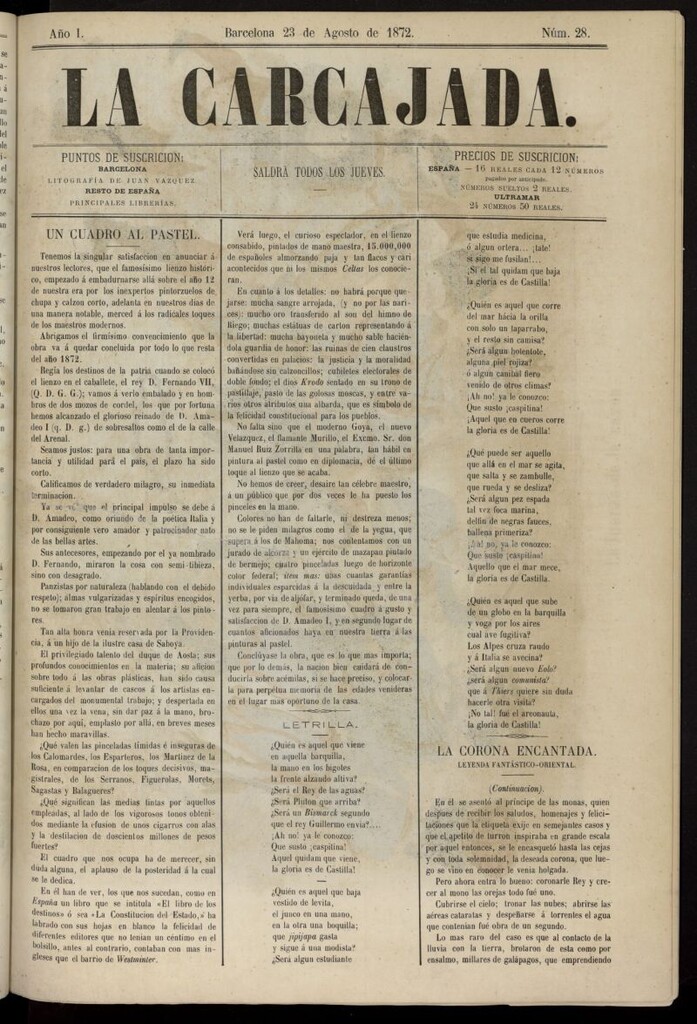 Miniatura de La Carcajada del 23 de agosto de 1872, nº 28