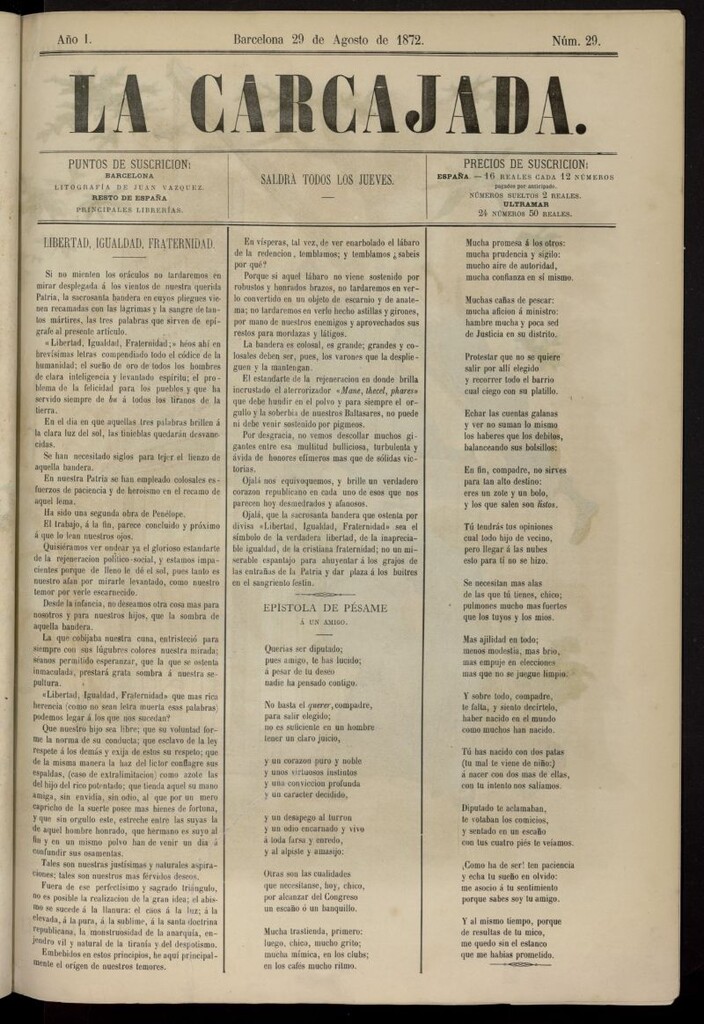 Miniatura de La Carcajada del 29 de agosto de 1872, nº 29