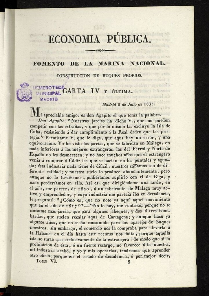 Miniatura de Cartas Españolas del 12 de julio de 1832, cuaderno 60