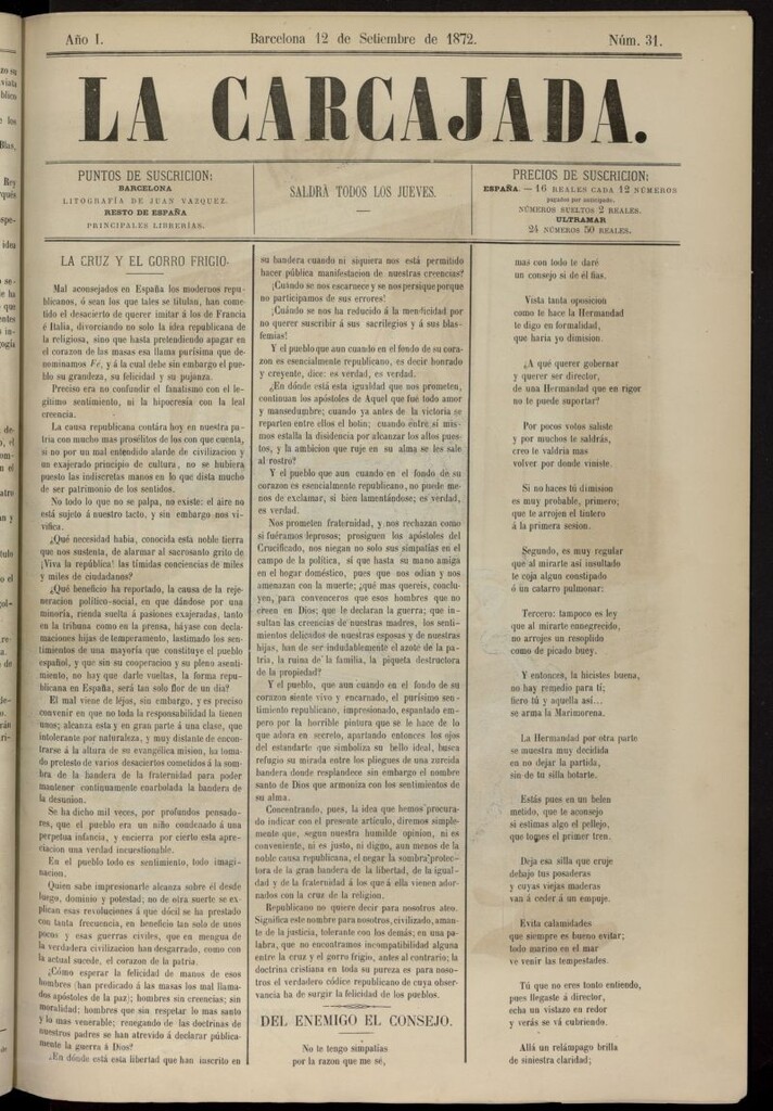 Miniatura de La Carcajada del 12 de septiembre de 1872, nº 31