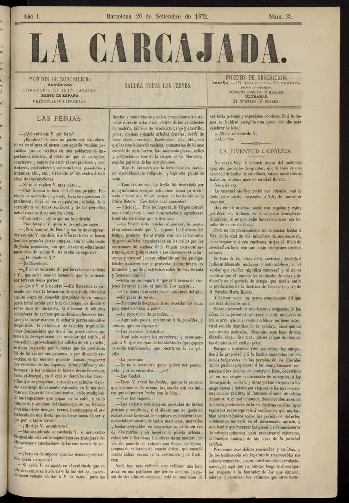 Miniatura de La Carcajada del 26 de septiembre de 1872, nº 33