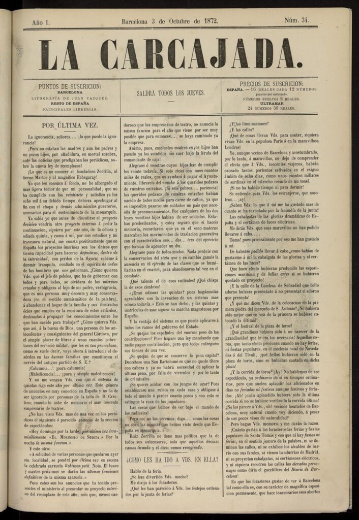 Miniatura de La Carcajada del 3 de octubre de 1872, nº 34