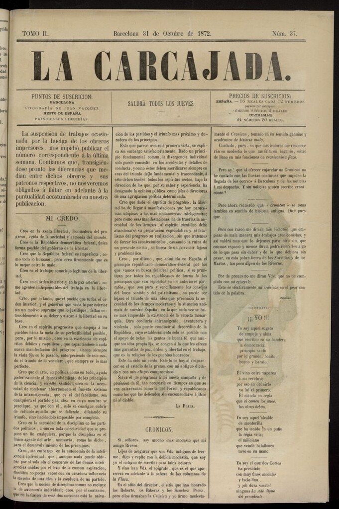 Miniatura de La Carcajada del 31 de octubre de 1872, nº 37