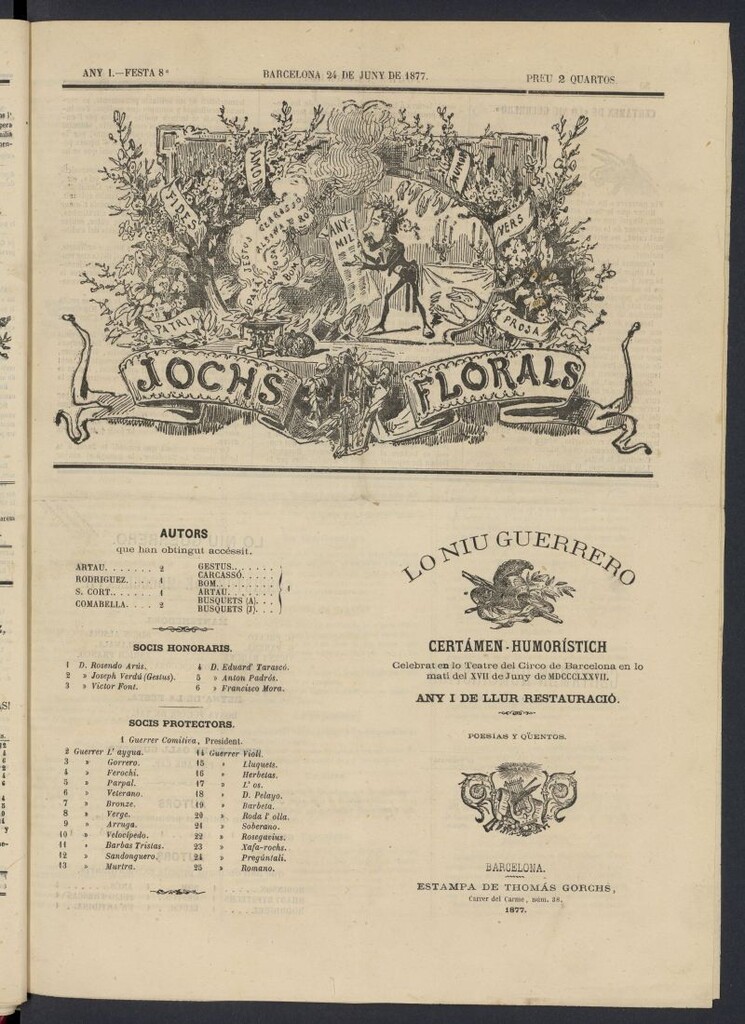 Miniatura de Jochs Florals del 24 de junio de 1877, nº 8