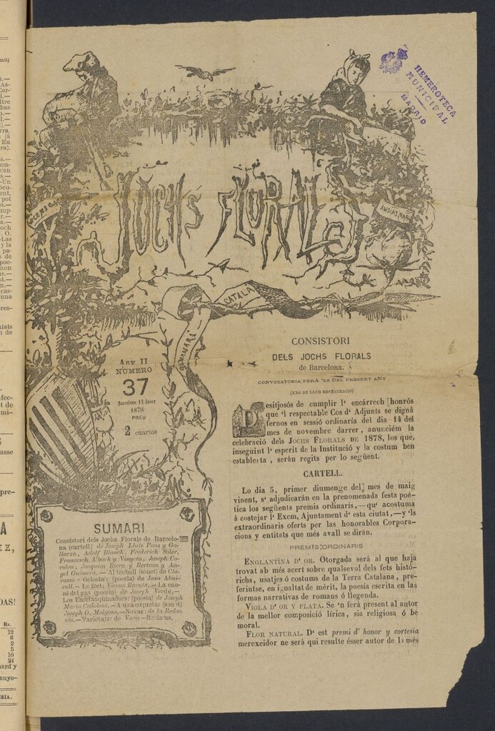 Miniatura de Jochs Florals del 19 de enero de 1878, nº 37