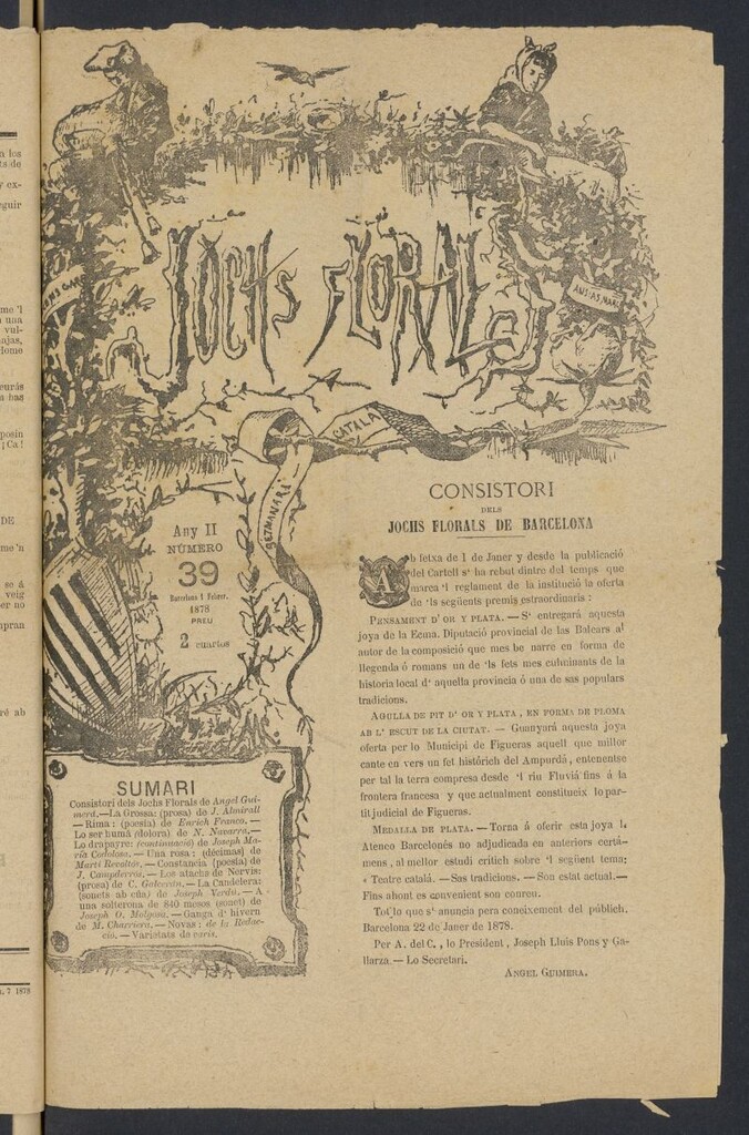 Miniatura de Jochs Florals del 1 de febrero de 1878, nº 39