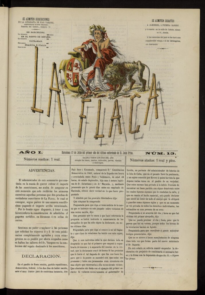 Miniatura de La Flaca del 17 de julio de 1869, nº 13