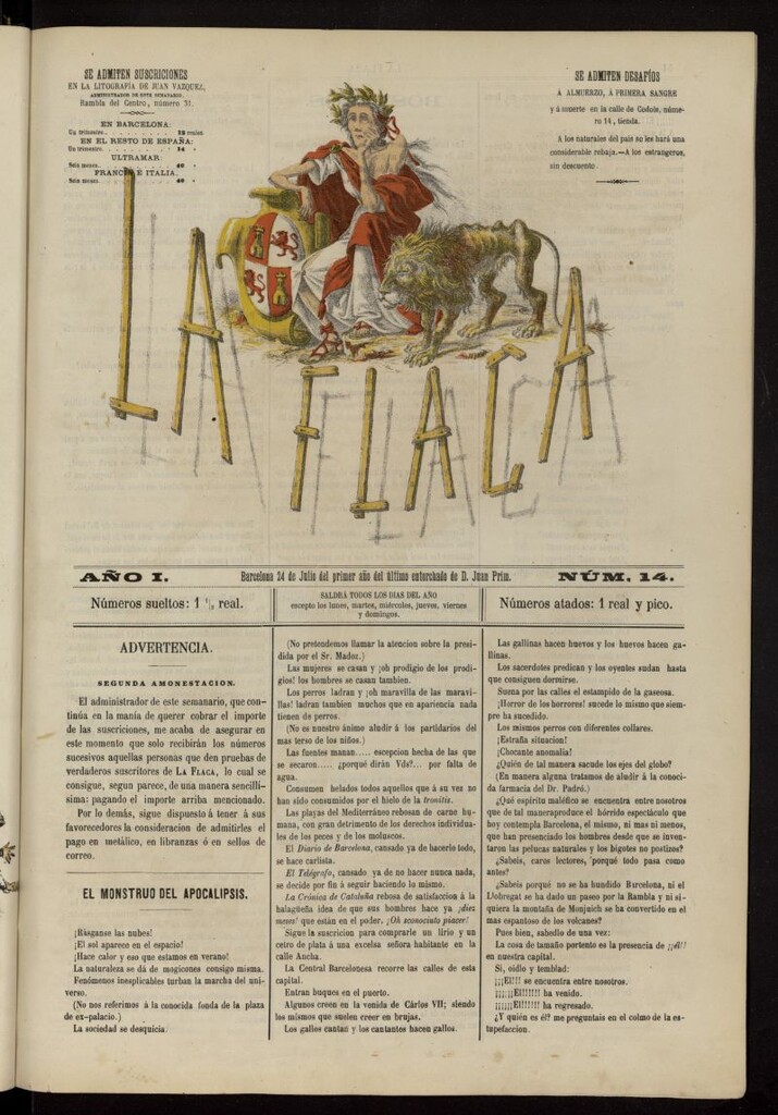 Miniatura de La Flaca del 24 de julio de 1869, nº 14