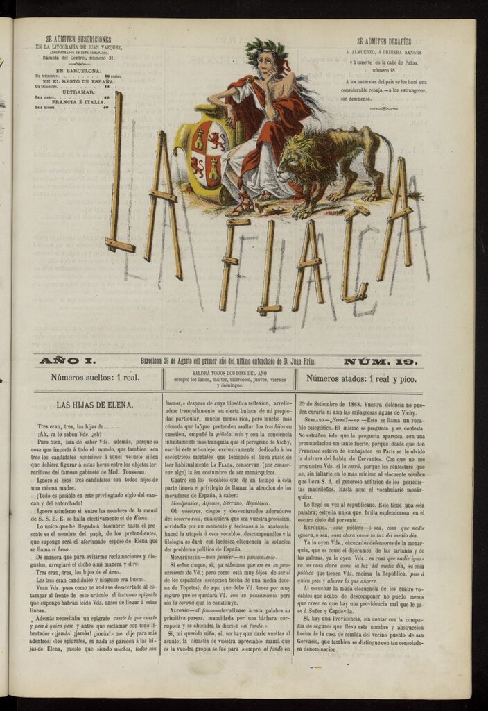 Miniatura de La Flaca del 28 de agosto de 1869, nº 19