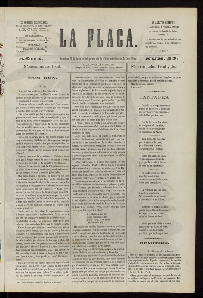 Miniatura de La Flaca del 25 de septiembre de 1869, nº 23