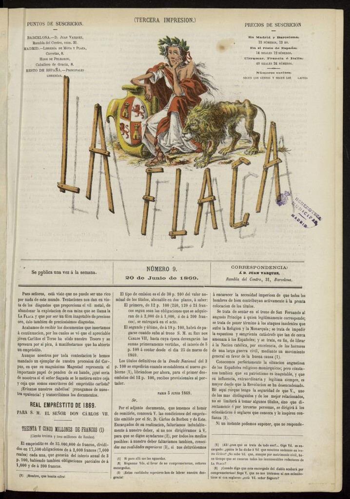 Miniatura de La Flaca del 20 de junio de 1869, nº 9 (tercera impresión).