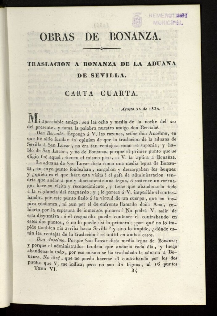 Miniatura de Cartas Españolas del 6 de septiembre de 1832, cuaderno 68